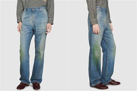 gucci grass stained jeans price|Gucci Debuts $1,200 Jeans Designed with Grass Stains Around .